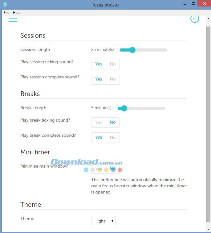 Cài đặt phiên làm việc trong Focus Booster