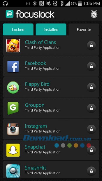 Giao diện khóa ứng dụng trong Focus Lock