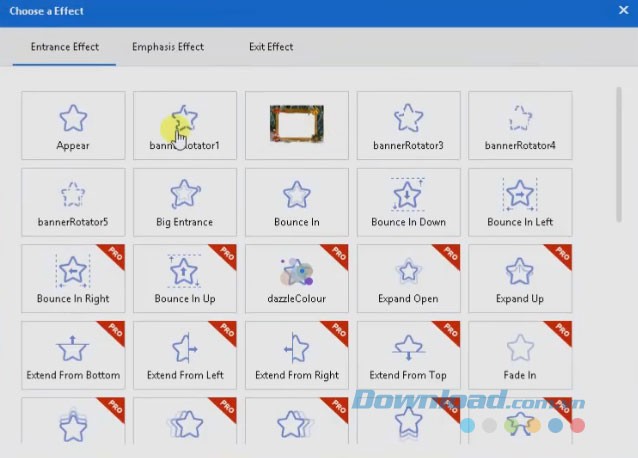 Danh sách hiệu ứng của Focusky
