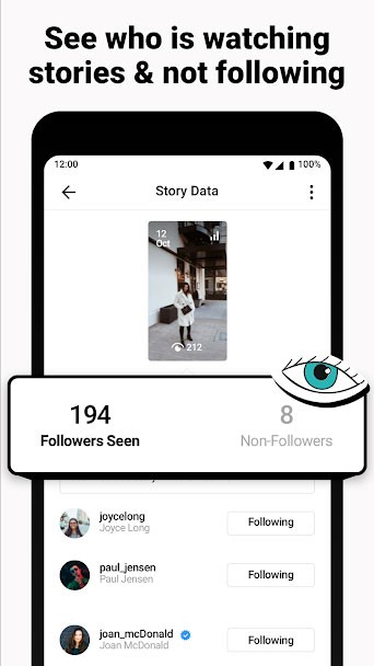 FollowMeter dò tìm danh sách xem story và follow