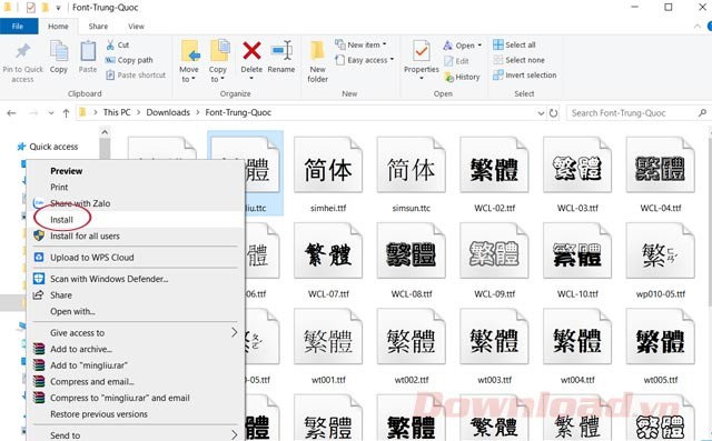 Cài đặt font chữ tiếng Trung