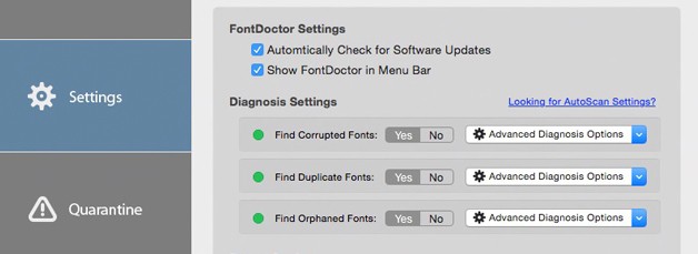 Tùy chọn chuẩn đoán font chữ của FontDoctor