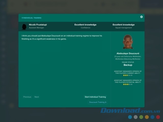 Huấn luyện từng cầu thủ trong game quản lý bóng đá Football Manager 2017 cho máy tính, Mac và Linux