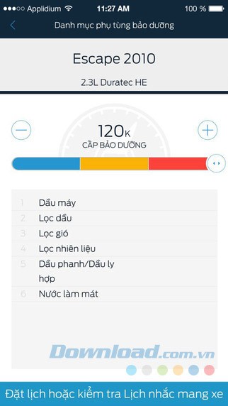 Danh mục phụ tùng bảo dưỡng