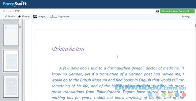 Giao diện ứng dụng chuyển đổi định dạng file FormSwift Free PDF Converter