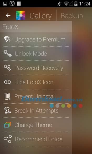 Menu ứng dụng FotoX