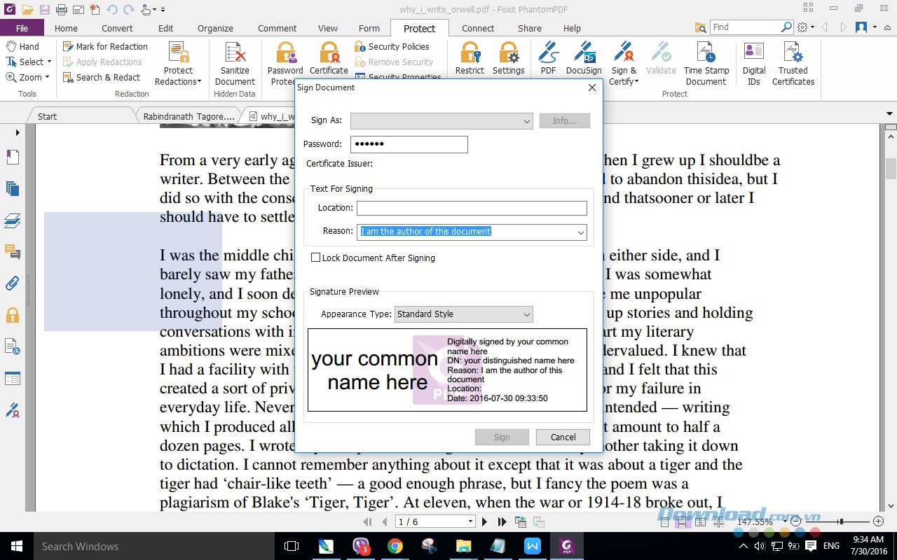 Thêm chữ ký bảo vệ file