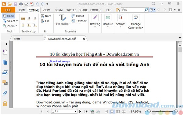 Giao diện chính của Foxit Reader Portable