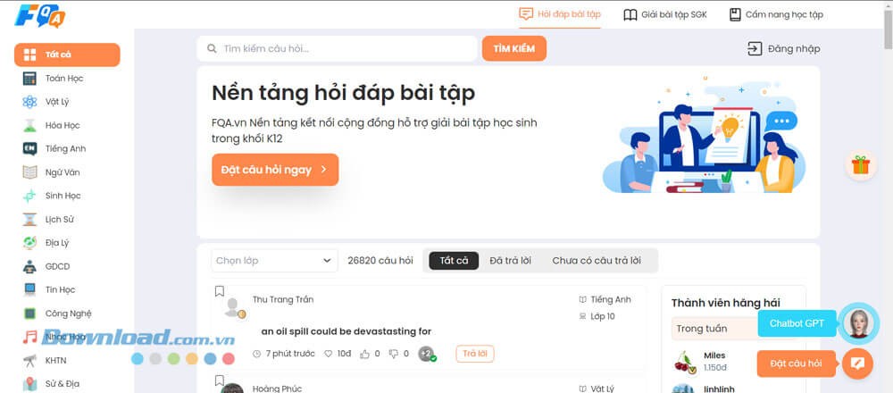 Giao diện trang chủ của FQA.vn