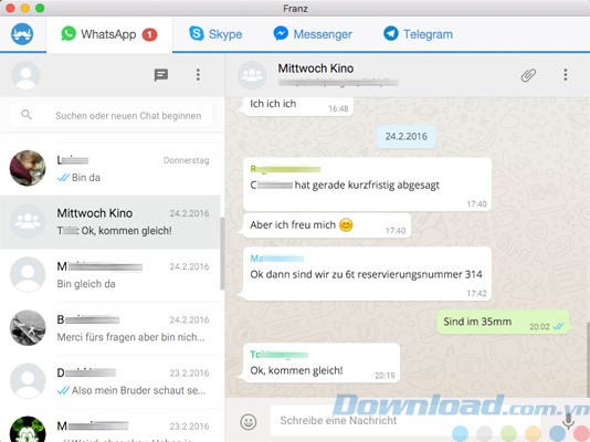 WhatsApp trong Franz cho Mac