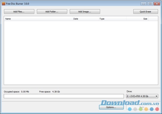 Giao diện chính của Free Disc Burner