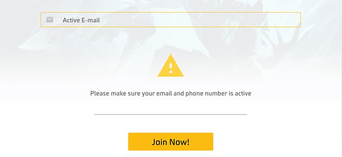 Nhập email để tiến hành đăng ký nhận Mã kích hoạt cho FF OB45 Advance