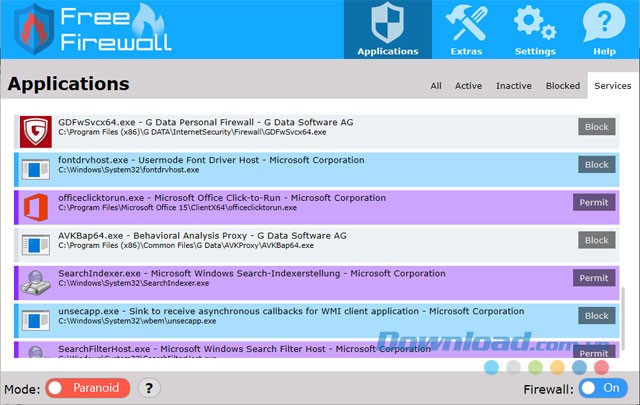 Bật tường lửa, cho phép hoặc ngăn chặn các ứng dụng bằng Free Firewall miễn phí cho máy tính