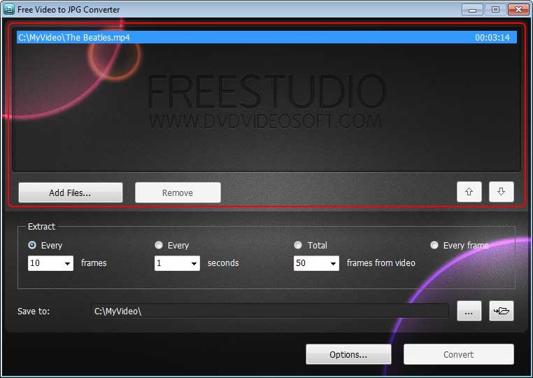 Cửa sổ duyệt file video muốn chuyển sang định dạng ảnh bằng Free Video to JPG Converter