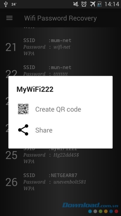 Tạo mã QR mật khẩu với Wifi Password Recovery cho Android
