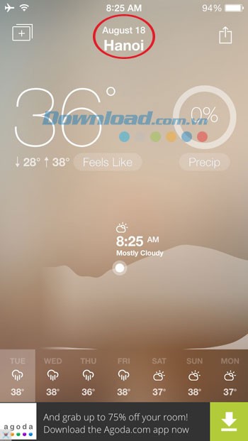 Cập nhật thời tiết trên Fresh Air