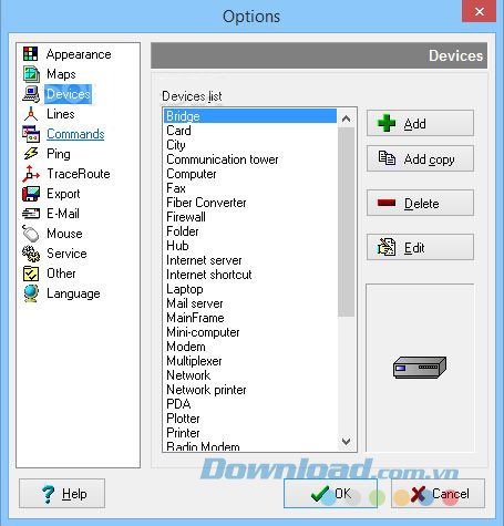 Danh mục thiết bị trong hệ thống