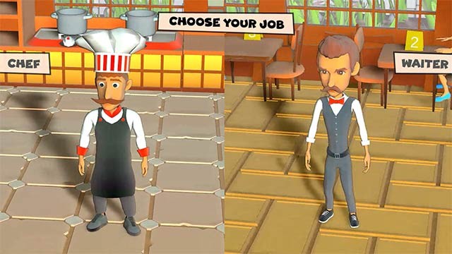 Chọn một trong 3 vai trò: Đầu bếp, Phục vụ hoặc Quản lý để bắt đầu công việc