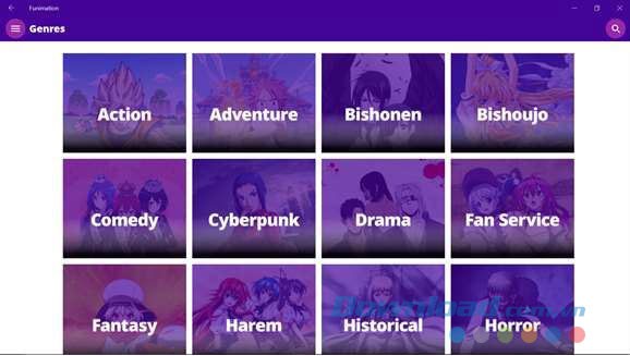 Các thể loại phong phú của FunimationNow