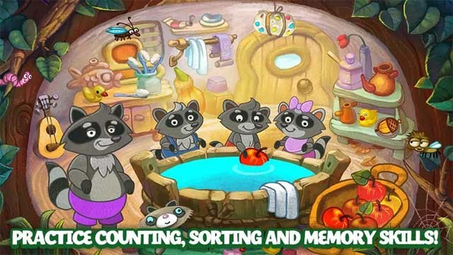 Trong Funny Forest Family, bé sẽ được luyện các kỹ năng như đếm số, sắp xếp và ghi nhớ