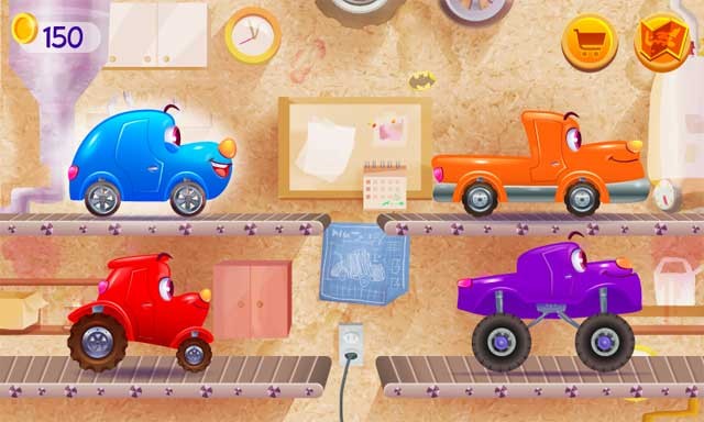 Funny Racing Cars cho Android có rất nhiều loại xe ngộ nghĩnh để bé lựa chọn