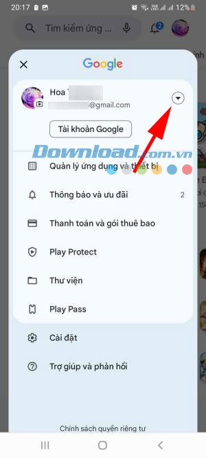 Thêm tài khoản Google Play mới
