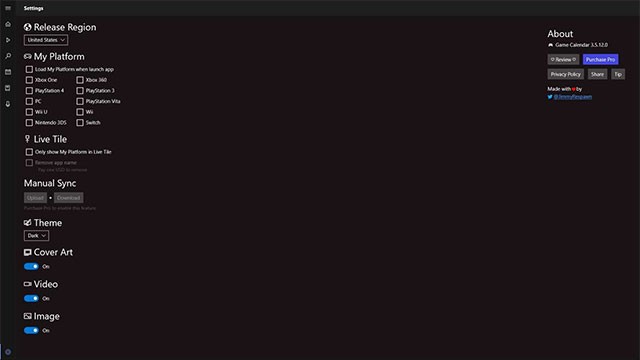 Thiết lập ứng dụng Game Calendar theo ý thích