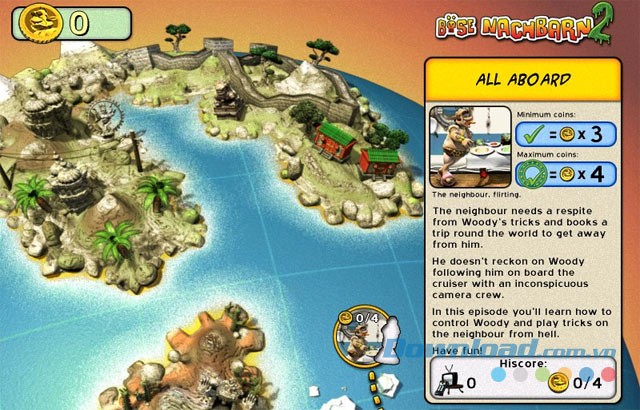 Khám phá lần lượt các bài chơi của game chiến thuật trí tuệ Neighbours from Hell 2: On Vacation cho máy tính