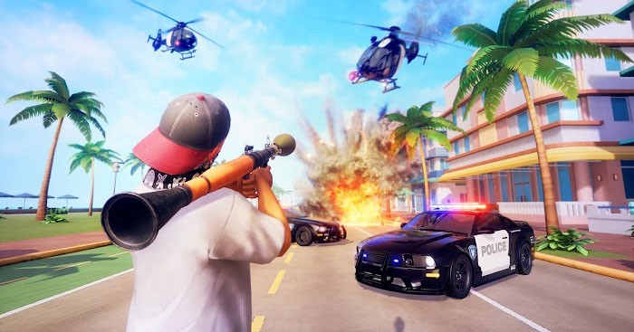 Phá hủy xe, bắn máy bay trong cuộc chiến trên đường phố trong game Gangs Fighter: Vice Island