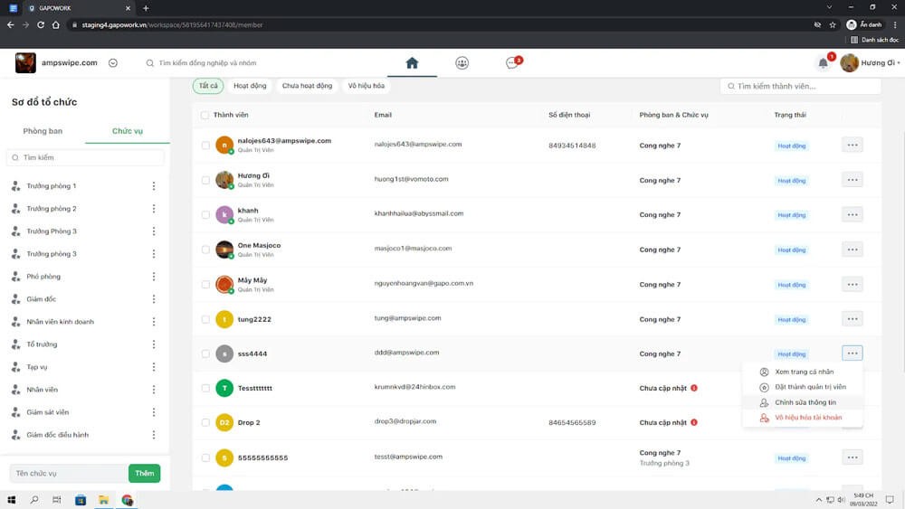 Sơ đồ, quản lý chức vụ của doanh nghiệp