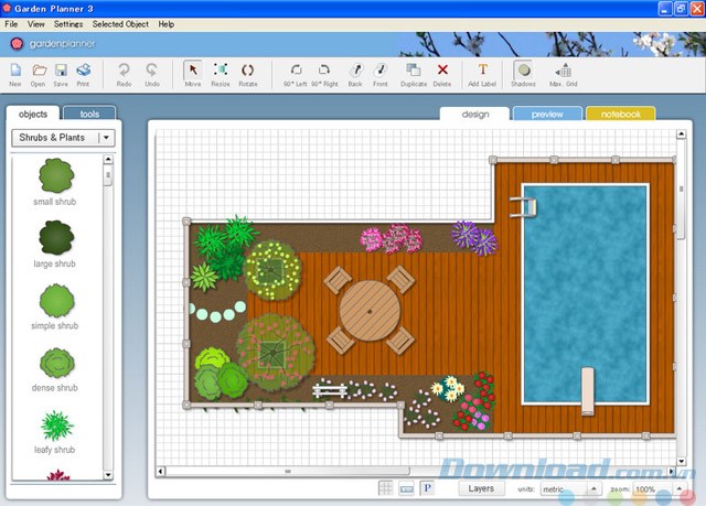 Giao diện của Garden Planner