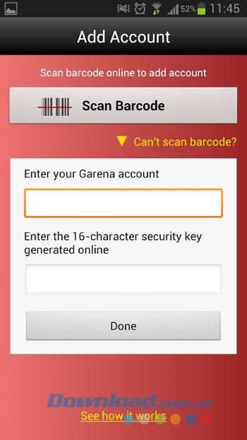 Thêm tài khoản trên Garena Authenticator
