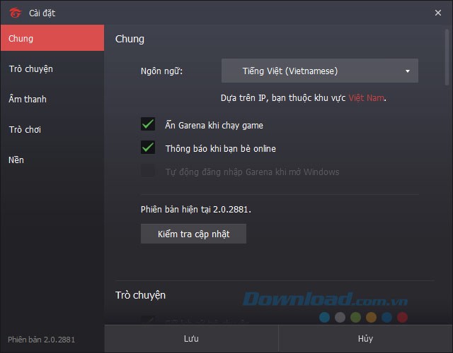 Garena 2.0 cung cấp khá nhiều tùy chọn cấu hình hệ thống.