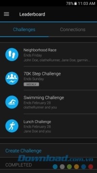 Bảng xếp hạng trên Garmin Connect Mobile cho Android