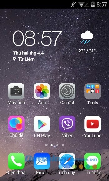 Màn hình chủ sau khi áp dụng