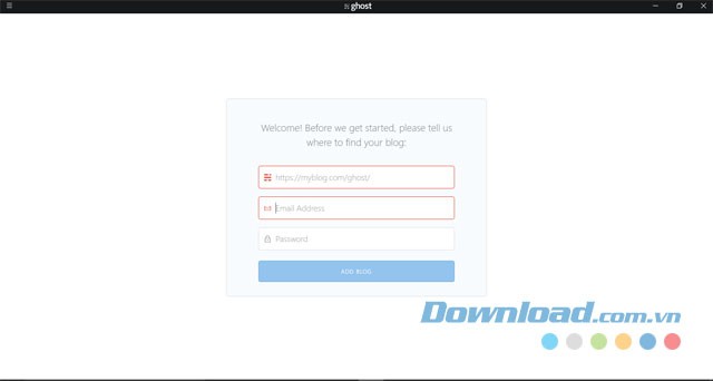 Giao diện chính của ứng dụng viết blog Ghost Desktop cho máy tính