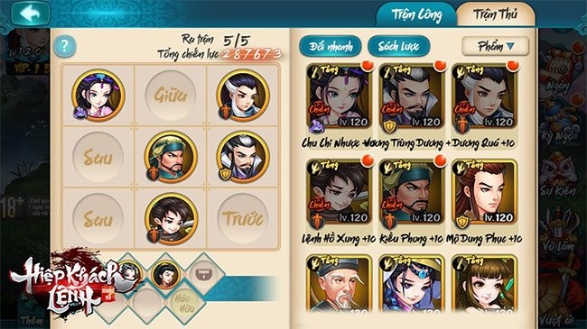 Sắp xếp đội hình chiến đấu trong game Giang Hồ Hiệp Khách Lệnh