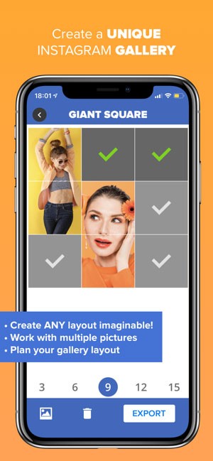 Chọn cách cắt ghép ảnh tùy ý trong Giant Square app
