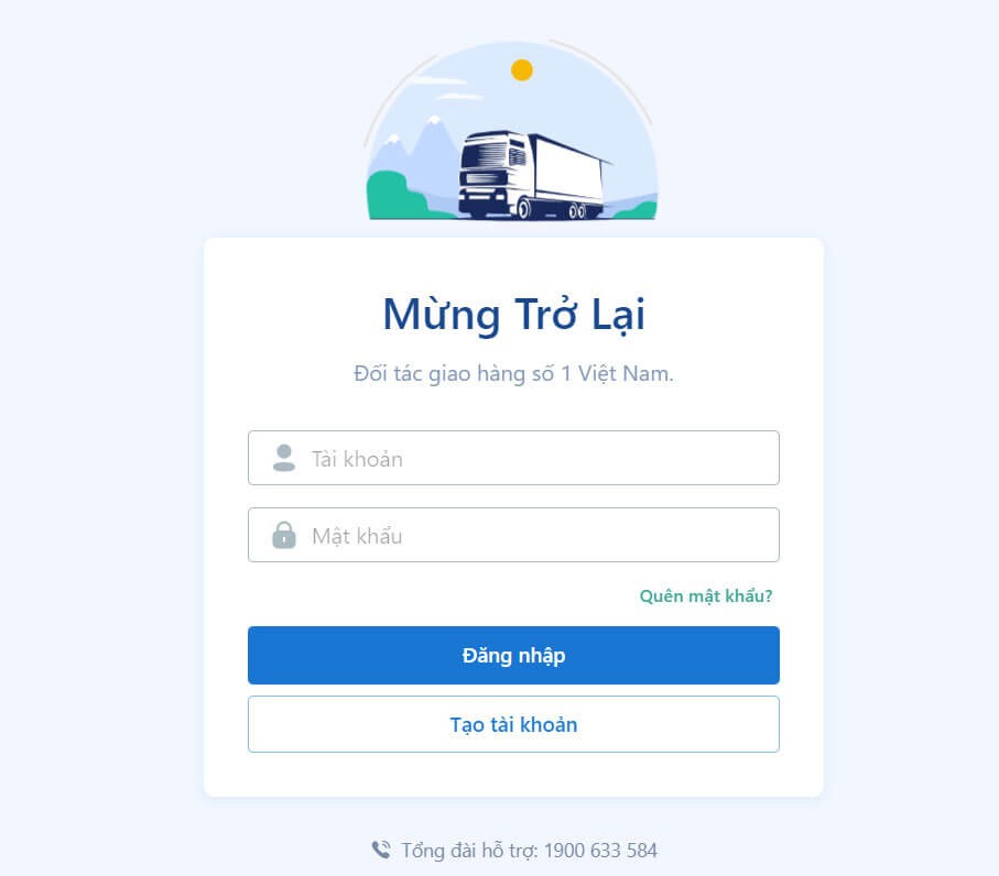 Giao diện đăng nhập trang Giao Hàng Siêu Việt