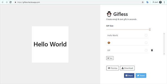Giao diện tạo ảnh GIF chứa Emoji đơn giản của Gifless