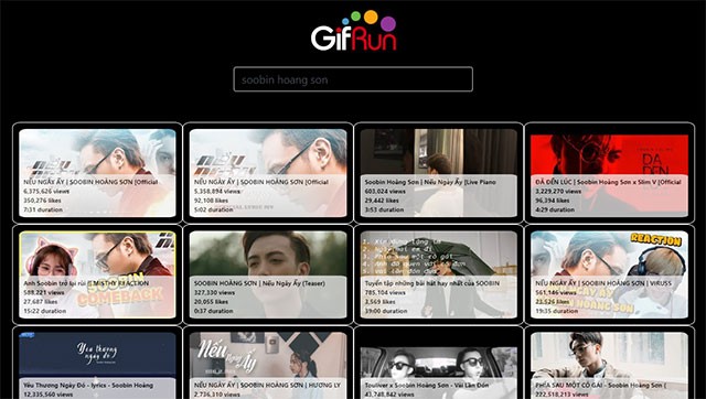 GIF Run sẽ hiển thị tất cả các kết quả tìm kiếm liên quan với từ khóa bạn đã nhập