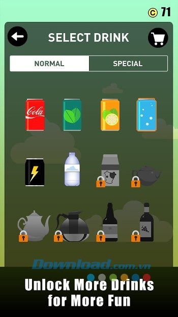 Chọn loại nước mình muốn rót