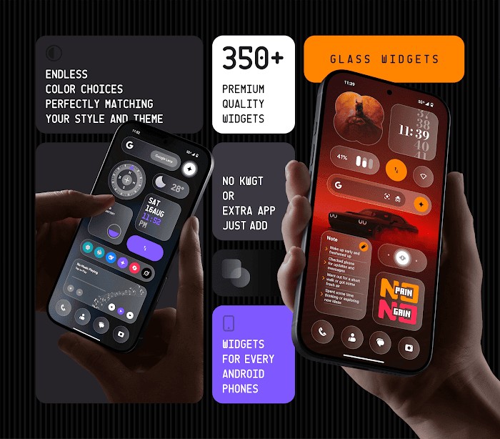 Glass Widgets là ứng dụng cung cấp hơn 350 widget phong cách kính trong suốt