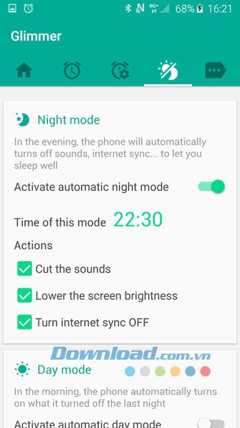 Chế độ ban đêm trên ứng dụng