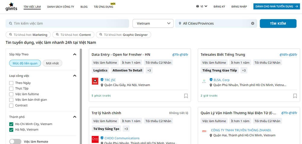 Glints - Hệ thống hỗ trợ tuyển dụng, tìm kiếm việc làm