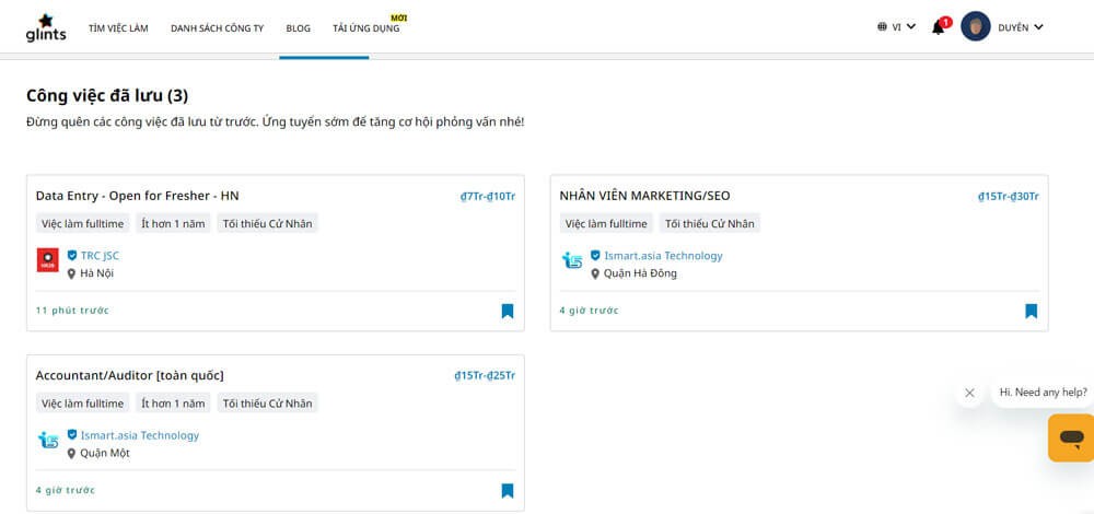 Hỗ trợ lưu lại việc làm yêu thích