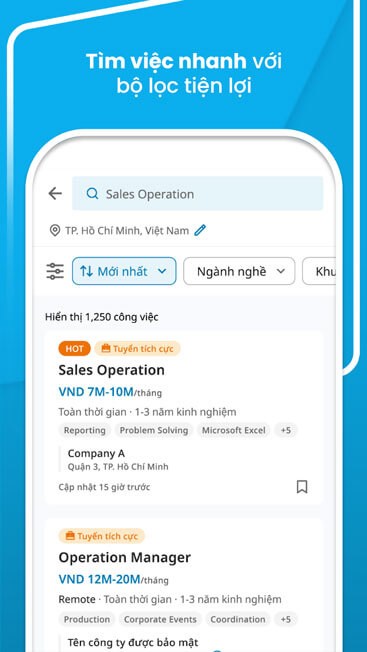 Tìm kiếm việc làm nhanh với bộ lọc