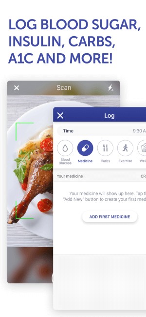Ghi lại chỉ số đường huyết, insulin, carb, thuốc men...