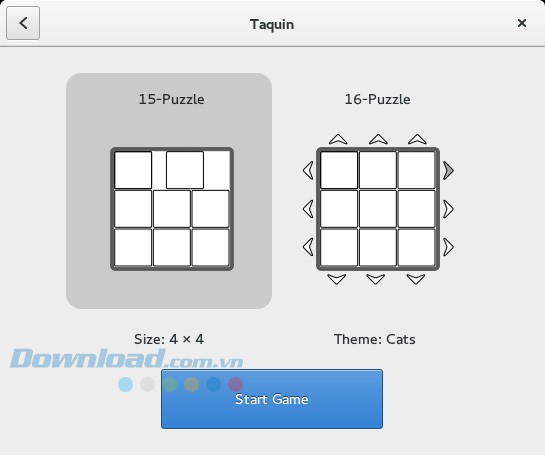 Lựa chọn kiểu chơi trong game GNOME Taquin