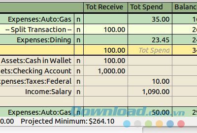 Hình ảnh sổ cái của GnuCash